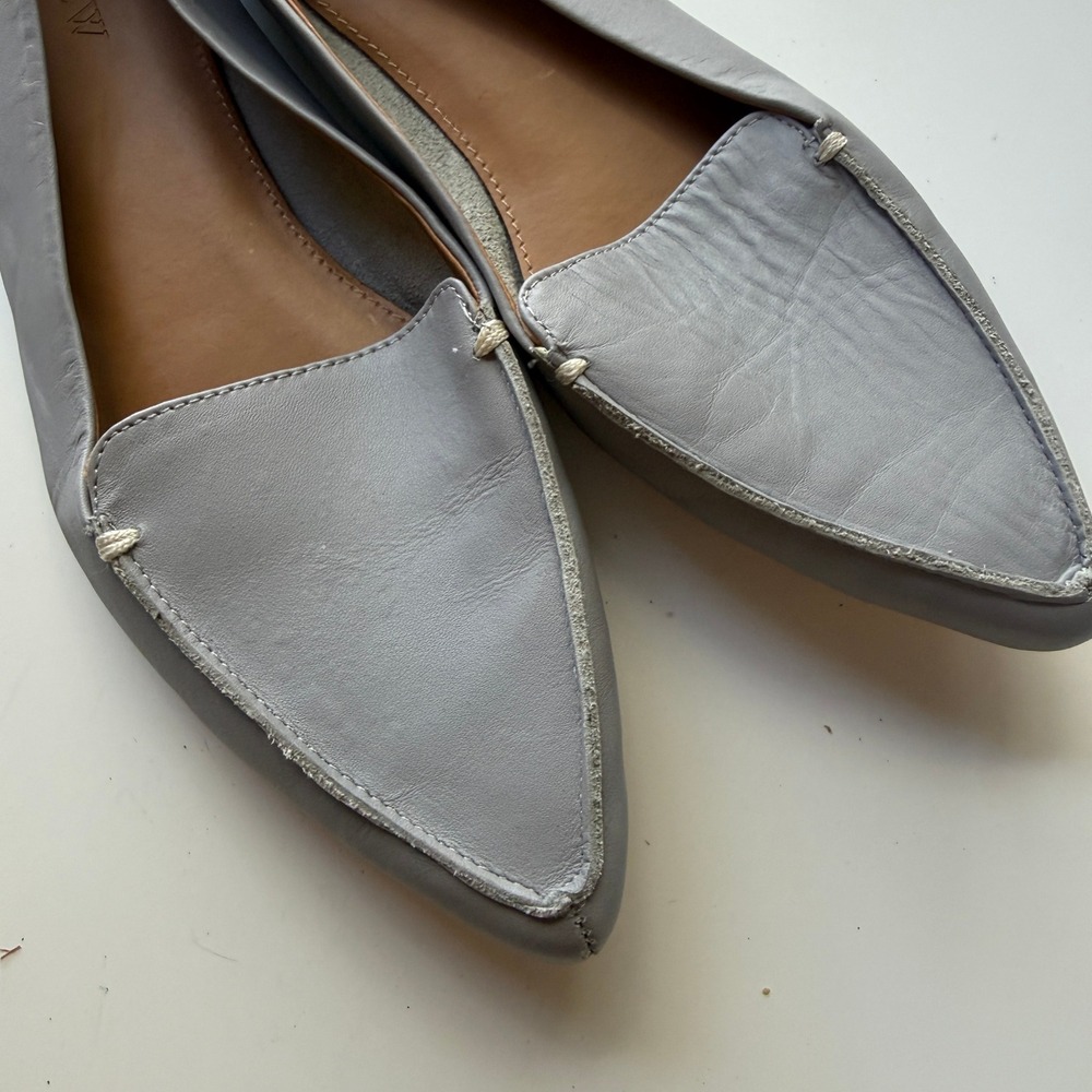 J Crew Leather Pointed Toe Flats Womens 9 Gray Capsule Wardrobe Minimalist Shoes - Picture 2 of 7